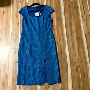 Brand New St John Tanzanite Blue Cap Sleeve Slit Dress